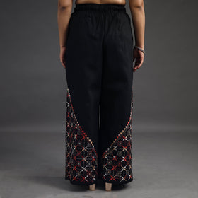 Black - kantha hand embroidery palazzo in cotton 06