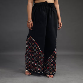 Black - kantha hand embroidery palazzo in cotton 06
