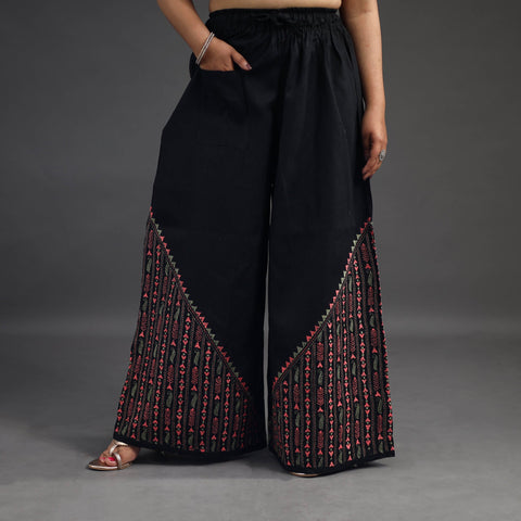 Black - kantha hand embroidery palazzo in cotton 07