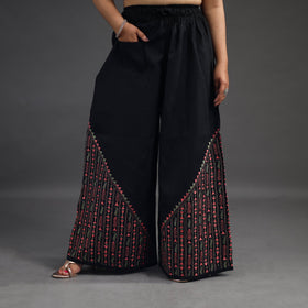 Black - kantha hand embroidery palazzo in cotton 07