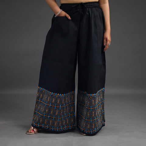 Black - kantha hand embroidery palazzo in cotton 09