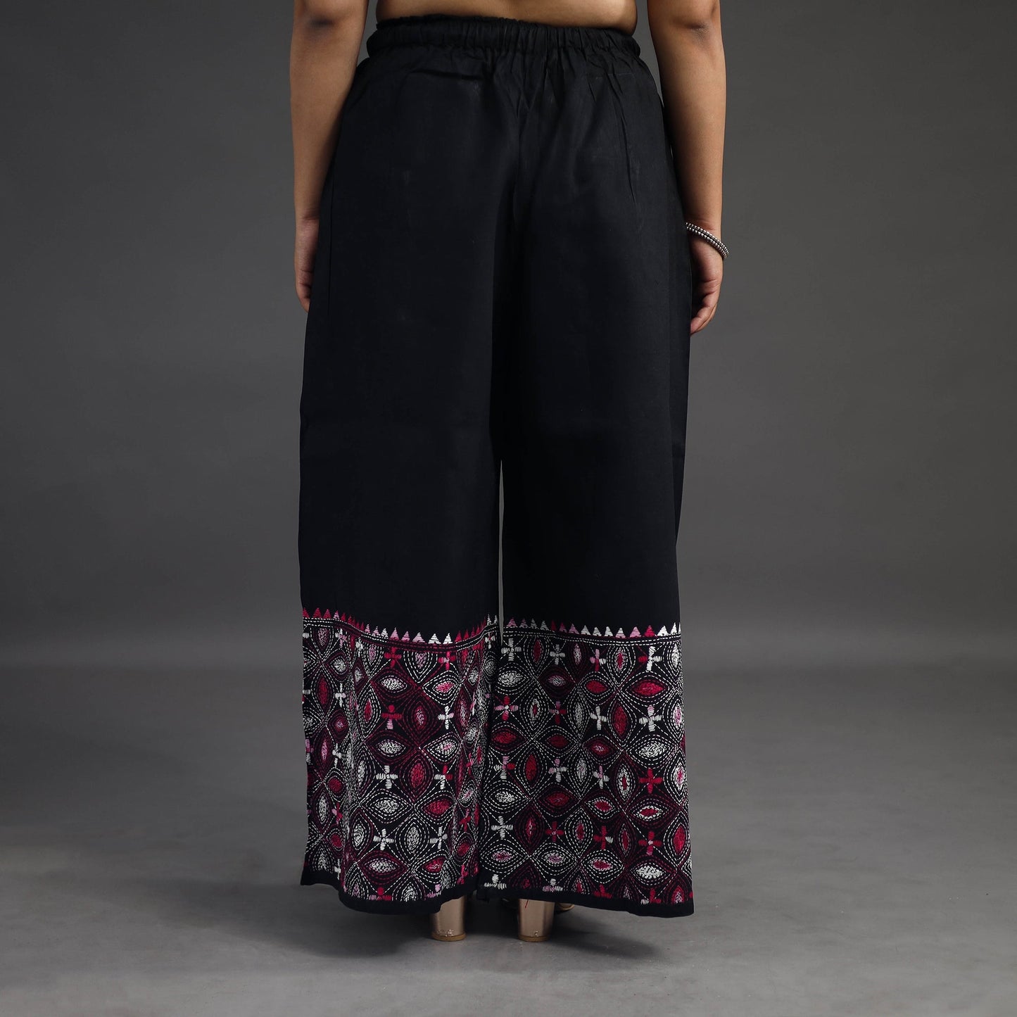Black Kantha Hand Embroidery Palazzo in Cotton