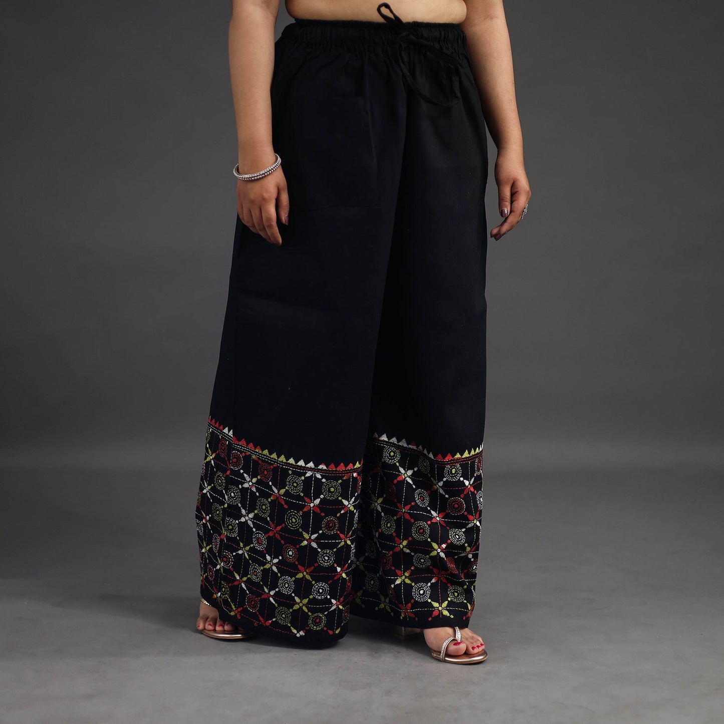 Black - kantha hand embroidery palazzo in cotton 19