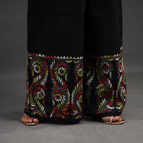  Black Kantha Hand Embroidery Palazzo in Cotton