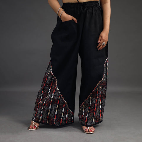 Black - kantha hand embroidery palazzo in cotton 36