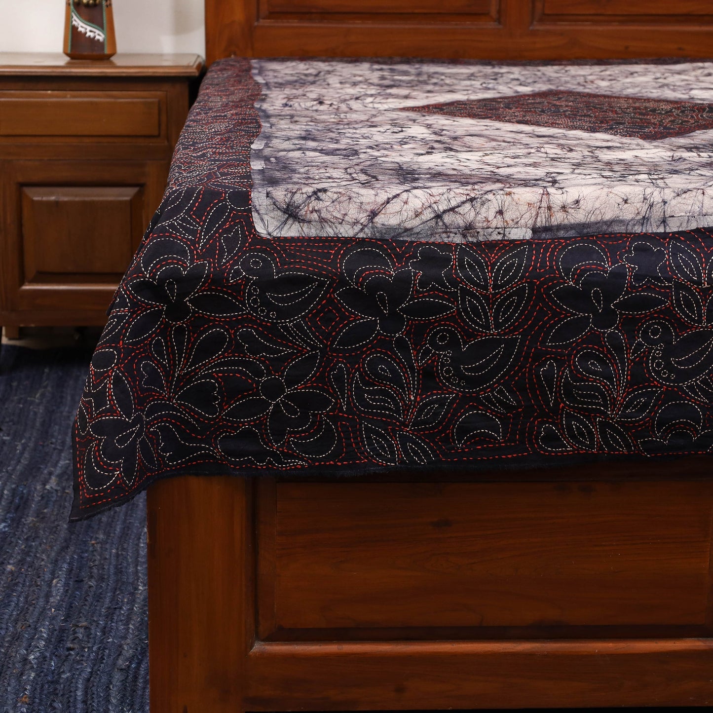 Kantha handwork cotton single hand batik bed sheet 08