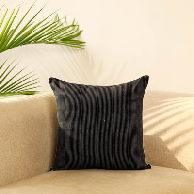 Black - kantha stitch cotton cushion cover 14 - handcrafted
