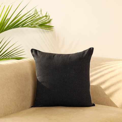 Black - kantha stitch cotton cushion cover 14 - handcrafted