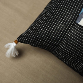 Black - Kantha Stitch Ikat Cotton Cushion Cover (16 x 16 in) 03