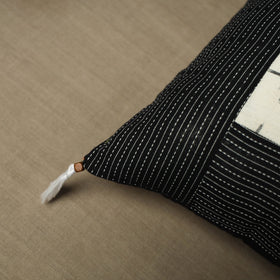 Black Kantha Stitch Ikat Cotton Cushion Cover (16 x 16 in) 04
