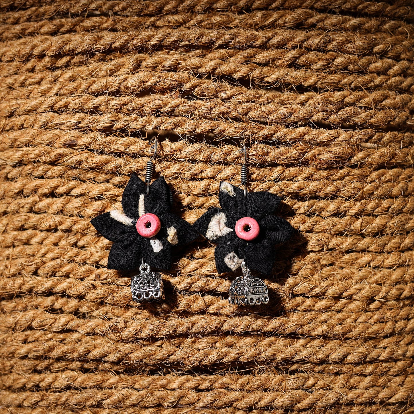 Black - karina handcrafted gs fabart phool kali earrings