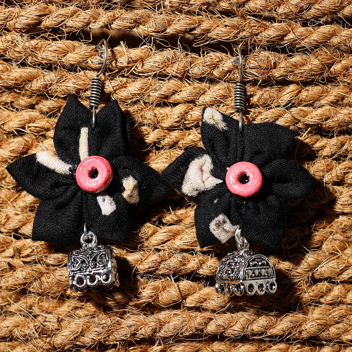 Black - karina handcrafted gs fabart phool kali earrings