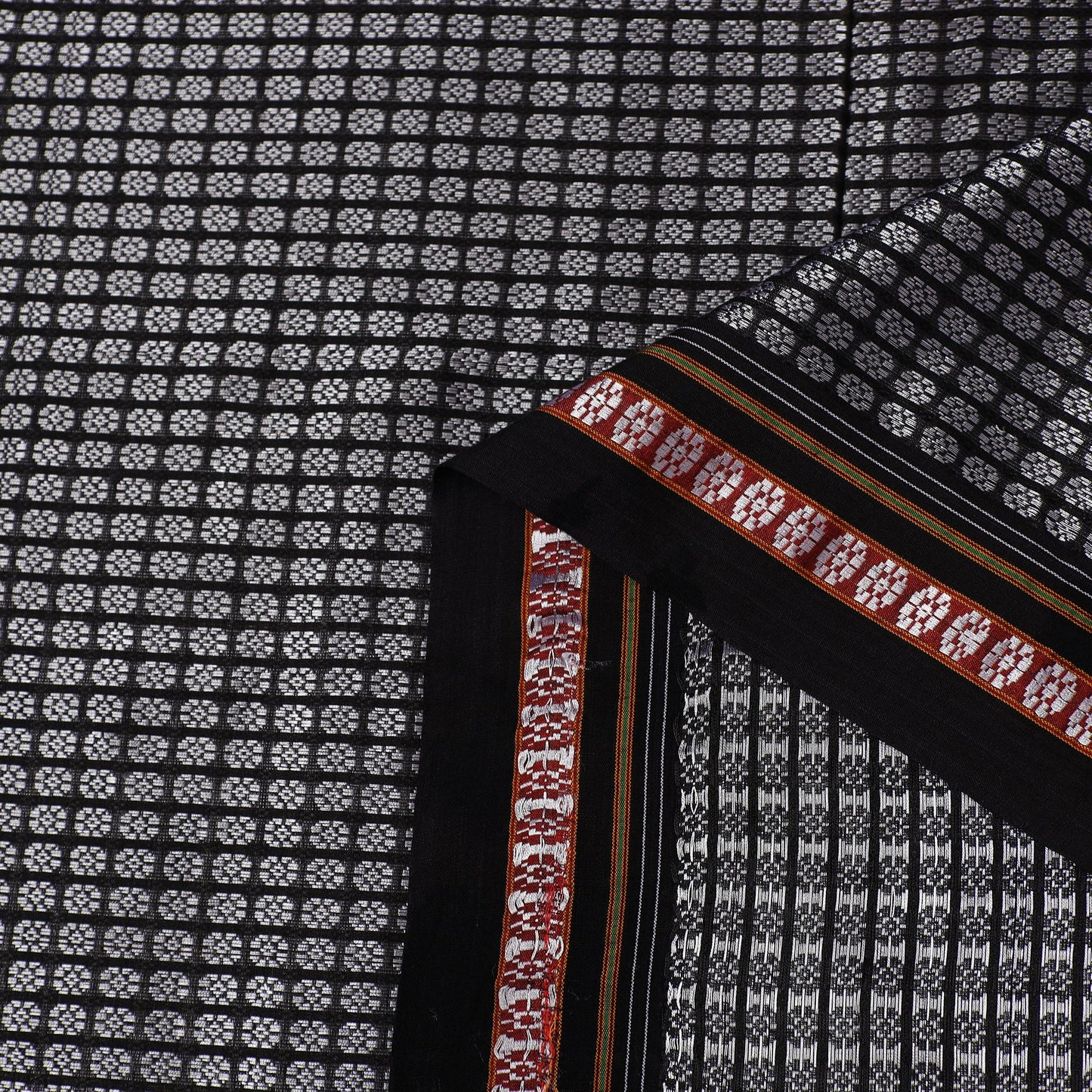 Buy Black Karnataka Weave Cotton Khun Fabric