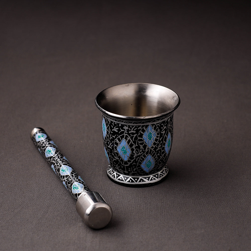  Floral Handpainted Enamelware Stainless Steel Mortar and Pestle 
