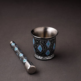  Floral Handpainted Enamelware Stainless Steel Mortar and Pestle 