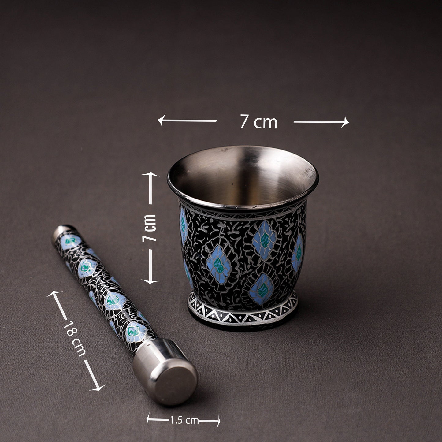  Floral Handpainted Enamelware Stainless Steel Mortar and Pestle 