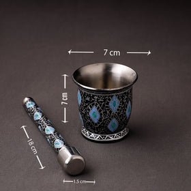  Floral Handpainted Enamelware Stainless Steel Mortar and Pestle 