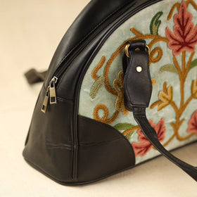  Black Kashmiri Crewel Hand Embroidered Leather Handbag