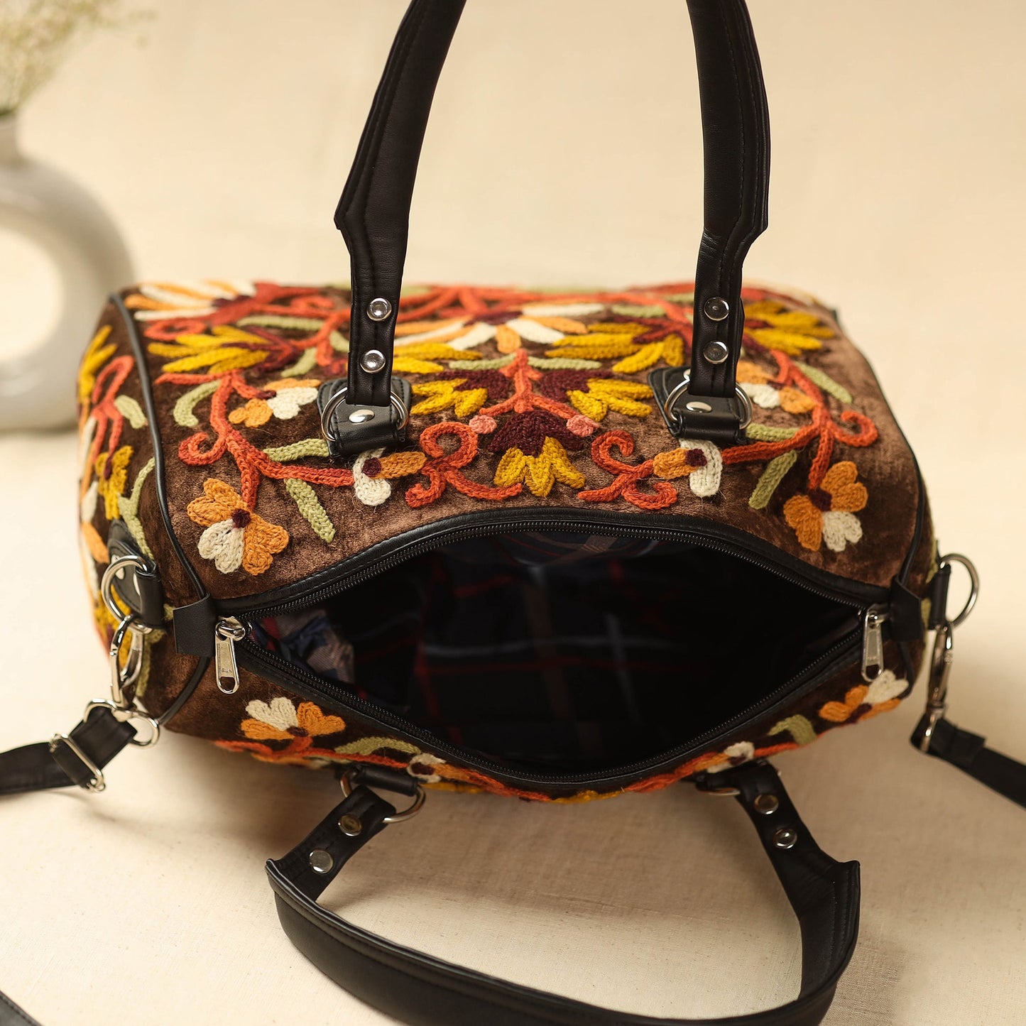 Black Kashmiri Crewel Hand Embroidery Handbag
