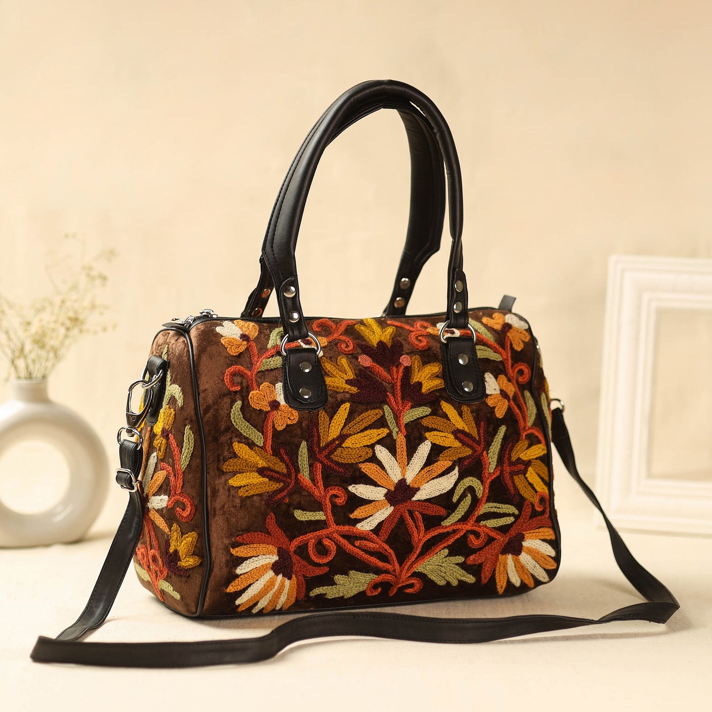 Black Kashmiri Crewel Hand Embroidery Handbag