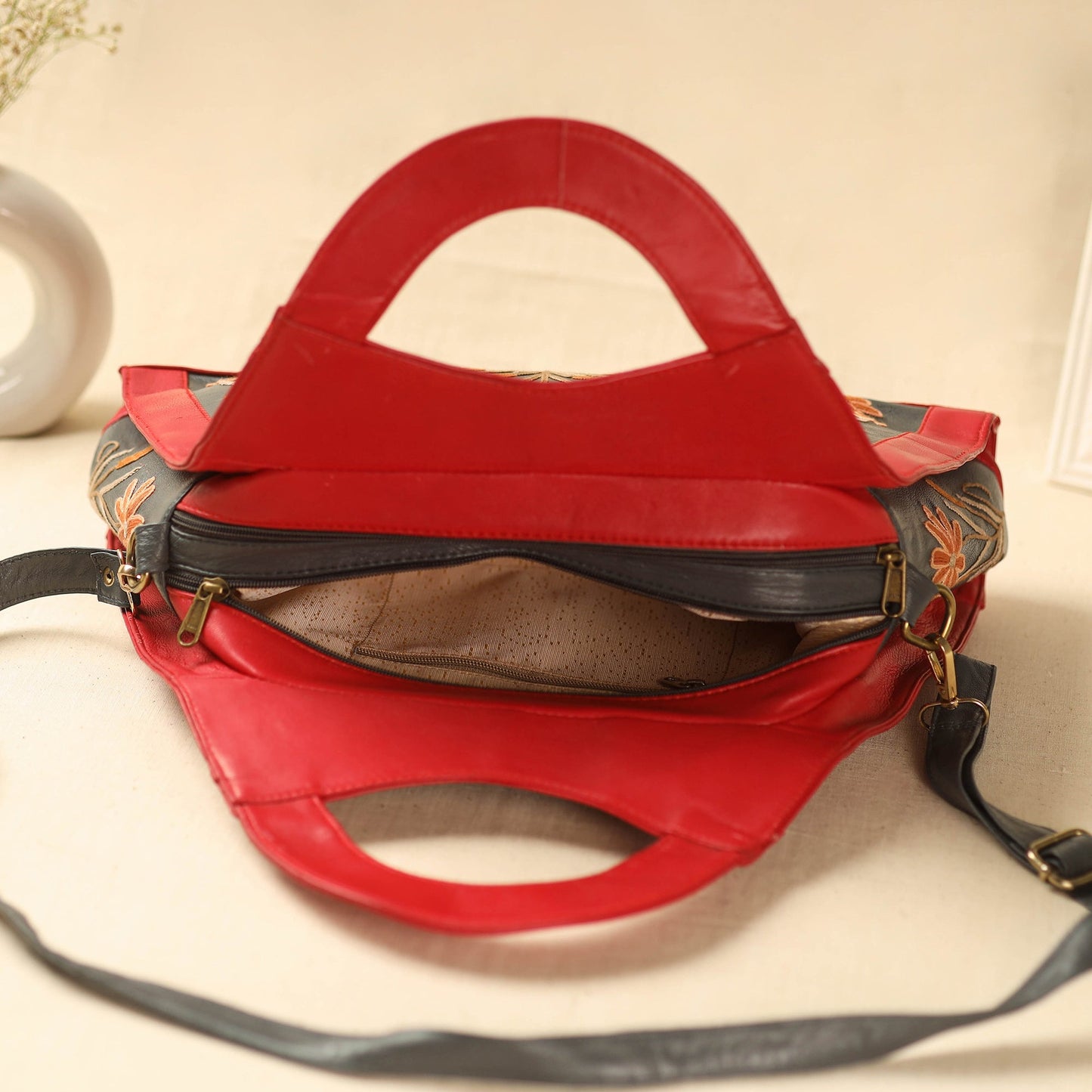  Black Kashmiri Crewel Hand Embroidery Handbag