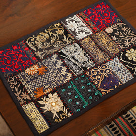 Black - khambadiya patchwork cotton table mats (set of 6)