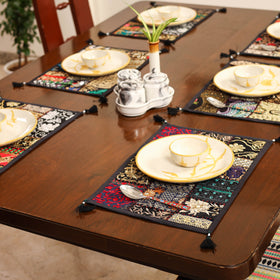 Black - khambadiya patchwork cotton table mats (set of 6)