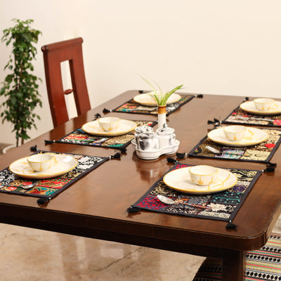 Black - khambadiya patchwork cotton table mats (set of 6)