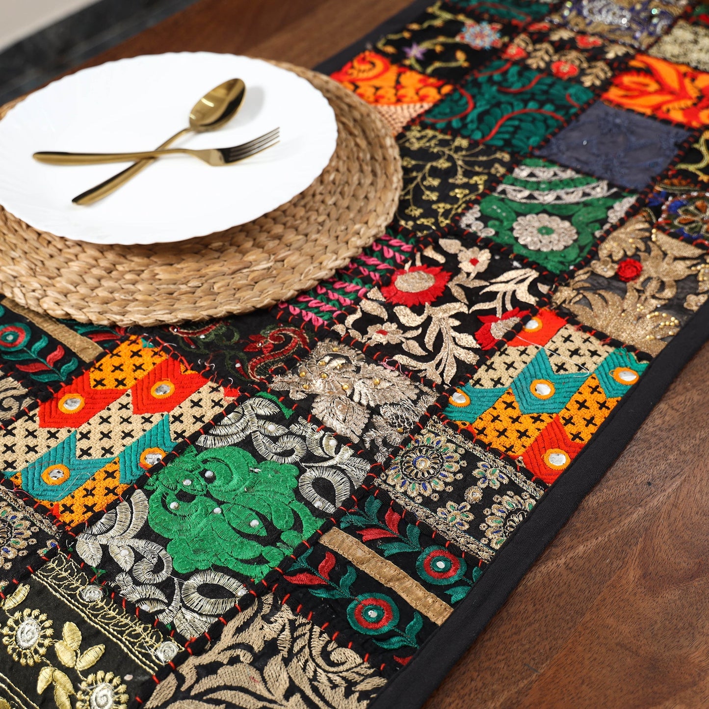 Khambadiya patchwork table runner (71 x 16 in) 12