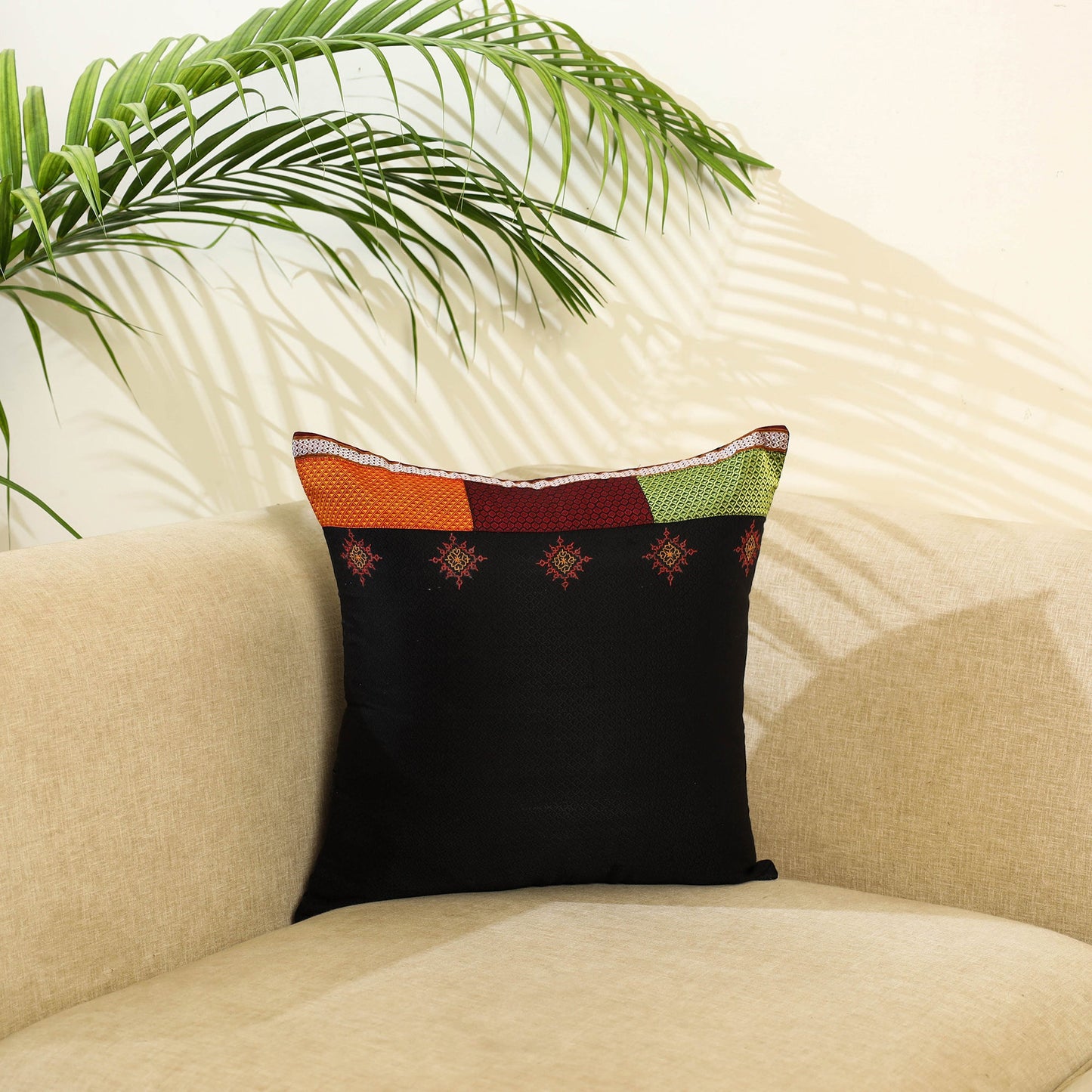 Black Khun Cotton Gavanti Kasuti Hand Embroidery Cushion Cover