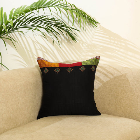 Black Khun Cotton Gavanti Kasuti Hand Embroidery Cushion Cover