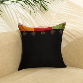 Black Khun Cotton Gavanti Kasuti Hand Embroidery Cushion Cover
