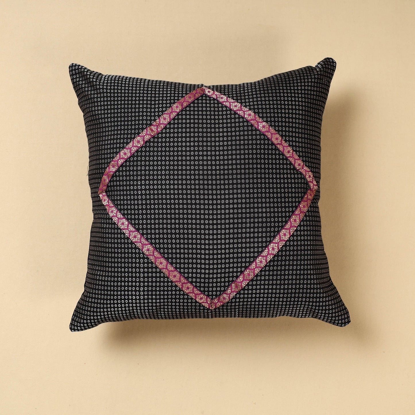 Black Khun Weave Cotton Cushion Cover (16 x 16 in)