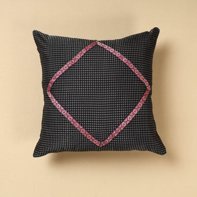 Black Khun Weave Cotton Cushion Cover (16 x 16 in)