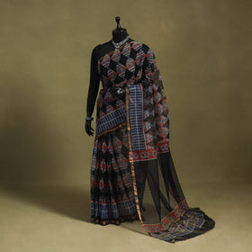 Black - kota doria cotton bagru saree 26 - handcrafted