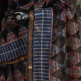 Black - kota doria cotton bagru saree 26 - handcrafted