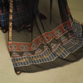 Black - kota doria cotton bagru saree 26 - handcrafted