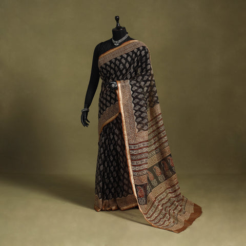 Black - kota doria cotton bagru saree 32 - handcrafted