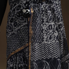 Black Kota Doria Cotton Hand Batik Print Saree