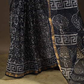 Black - kota doria cotton hand batik saree 05 - handcrafted
