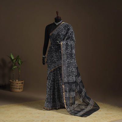 Black - kota doria cotton hand batik saree 05 - handcrafted