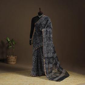 Black - kota doria cotton hand batik saree 05 - handcrafted