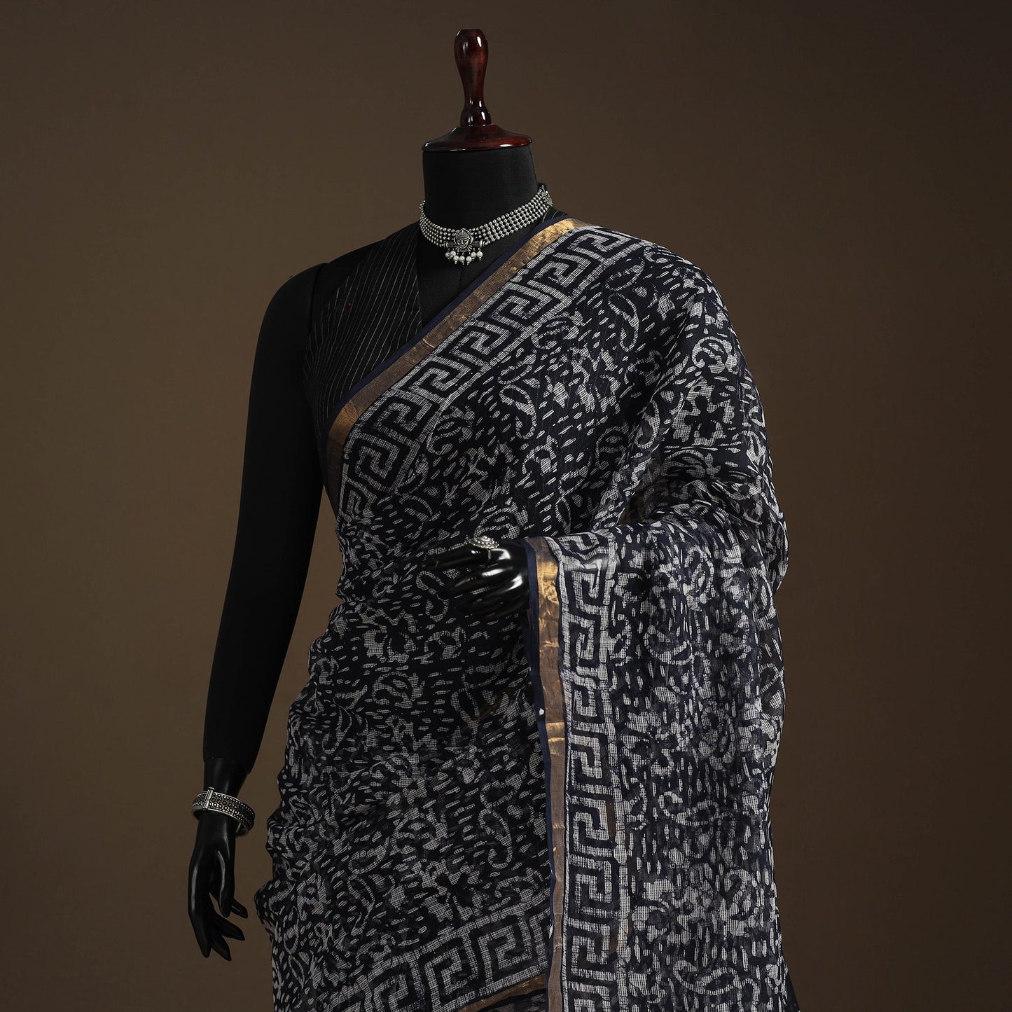 Black - kota doria cotton hand batik saree 05 - handcrafted