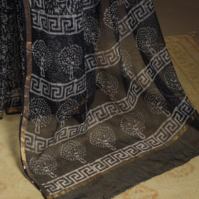 Black - kota doria cotton hand batik saree 05 - handcrafted