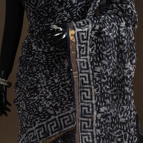 Black - kota doria cotton hand batik saree 05 - handcrafted