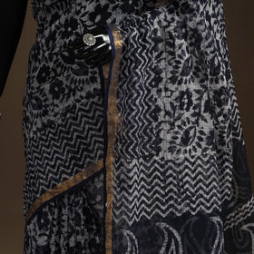 Black Kota Doria Cotton Hand Batik Print Saree