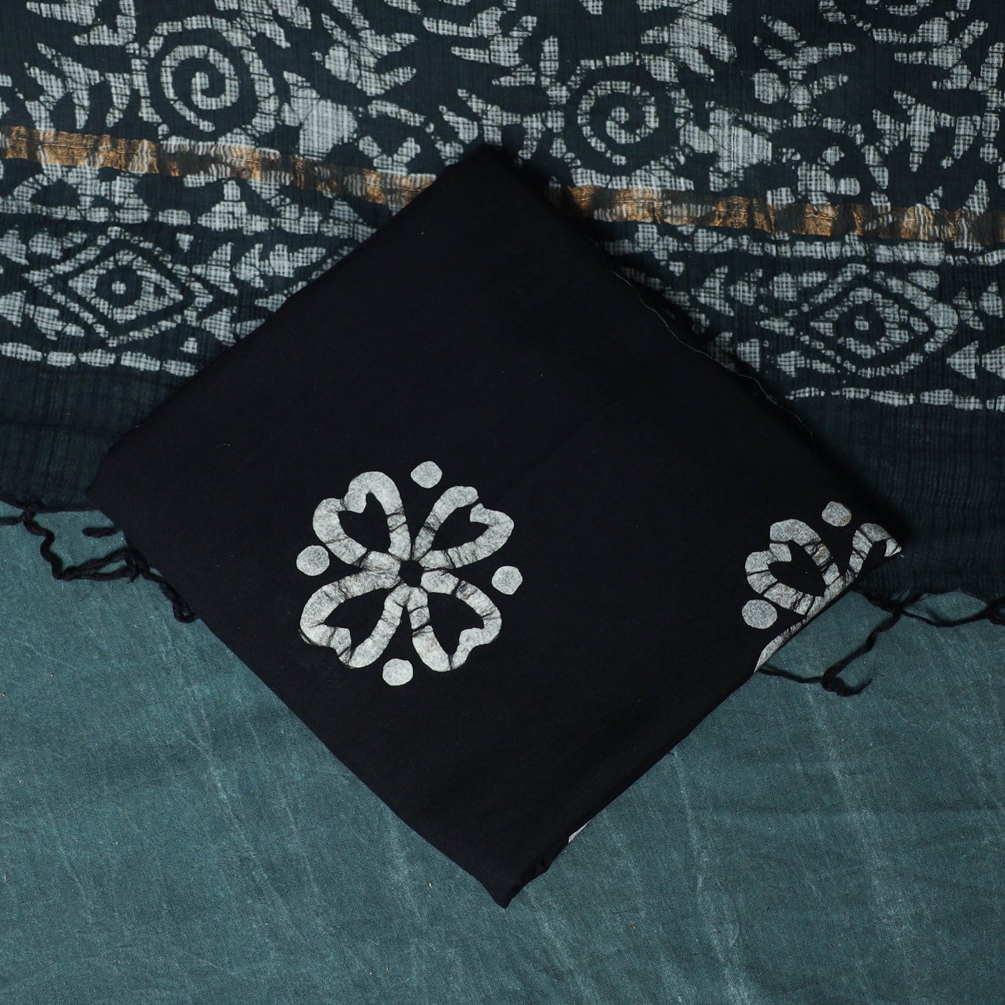 Kota doria cotton hand block batik print 3pc unstitched