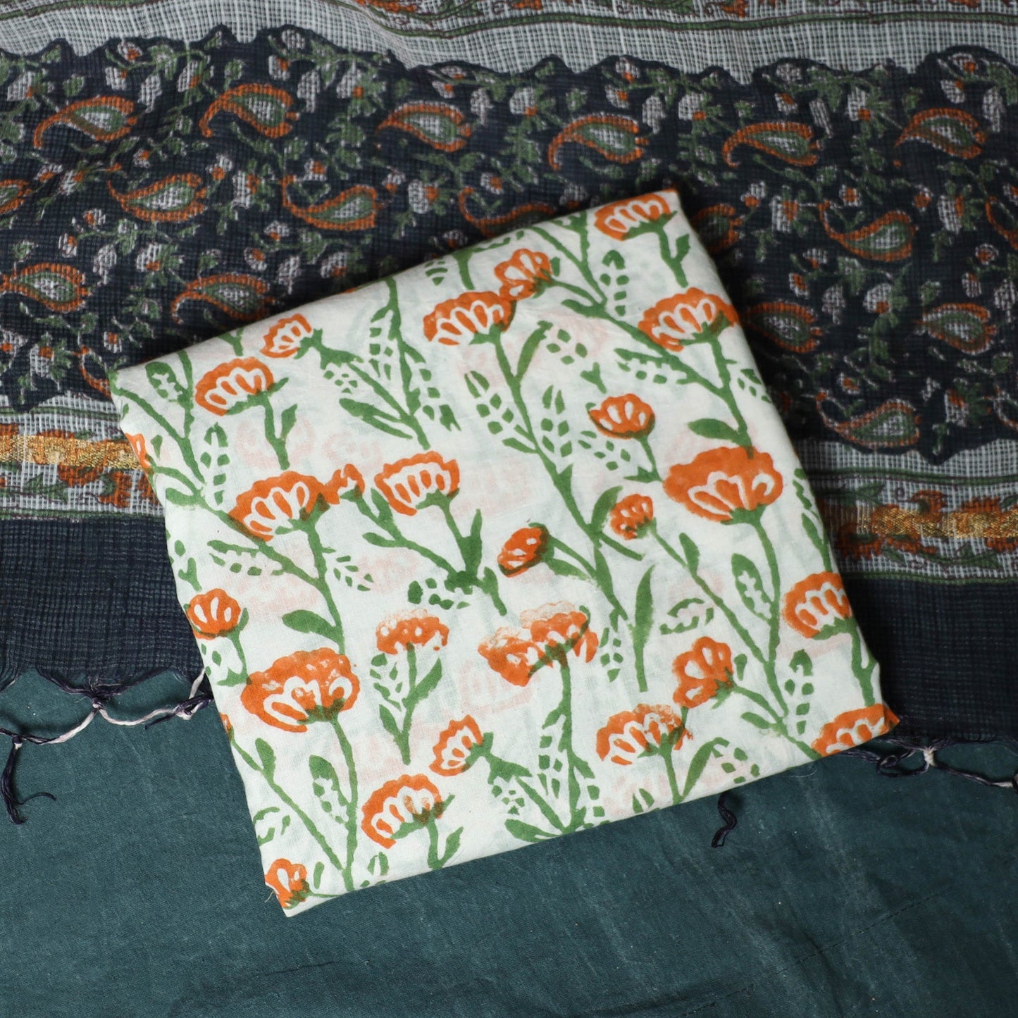 Kota doria cotton hand block sanganeri print 3pc unstitched