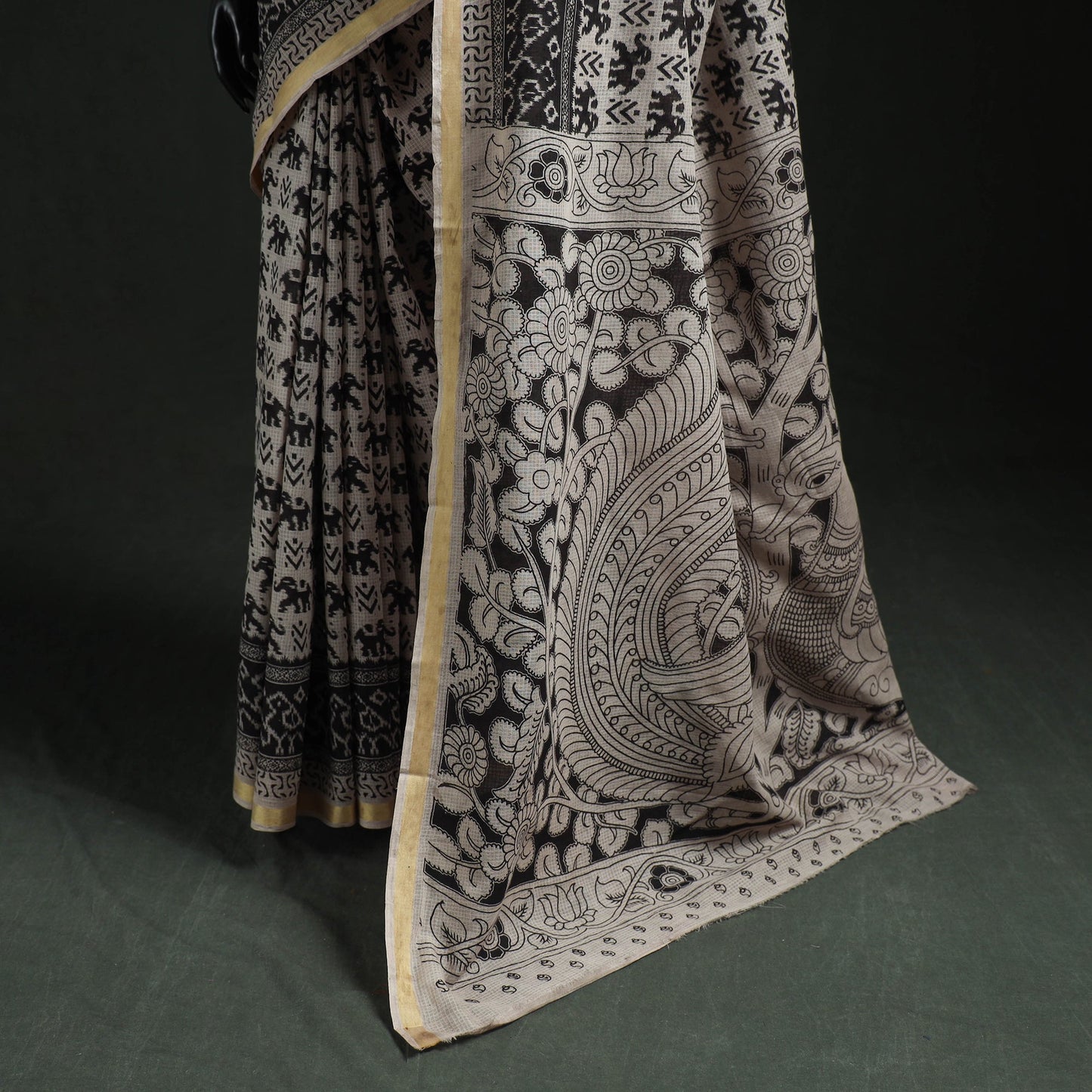 Kota doria cotton printed kalamkari saree 21 - handcrafted