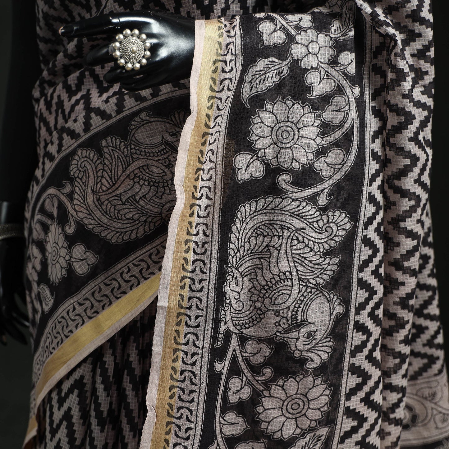 Kota doria cotton printed kalamkari saree 23 - handcrafted